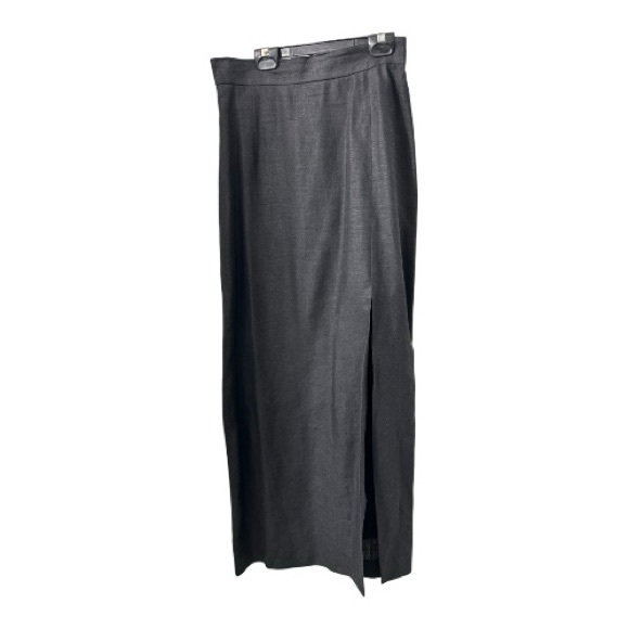 Powerline Canada Black Linen Maxi Skirt High Waist Sexy Slit Minimalist Luxury - Picture 13 of 14